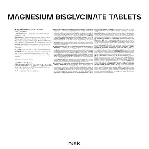 Bulk Magnesium Glycinate Bisglycinate Tablets, 500mg, 180 Tablets, High Absorption, Supports Muscle Function, Sleep, Bone Health and Energy, Vegan, Non-GMO, Gentle on Stomach, Packaging May Vary