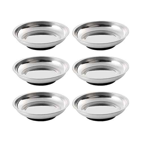 6 Pieces 4.2¡± Round Magnetic Bowl Trays Set Stainless Steel Magnet Tool Tray Parts Holder for Screws, Sockets, Bolts, Pins, Mechanic's and Automotive