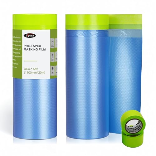 Pre-Taped Masking Film for Painting ? 44" x 66' Plastic Sheeting with Automotive Paint Tape, Easy Tear, No Residue ? Painter¡¯s Tape and Drape for Car, Wall, Window & Furniture Protection