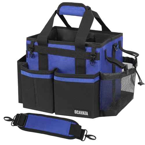 Compact Wearable Cleaning Caddy, Small Supplies Organizer with Handle & Shoulder Straps for Housekeepers, Under Sink & Car Cleaning Tool Organizer Bag (Blue)