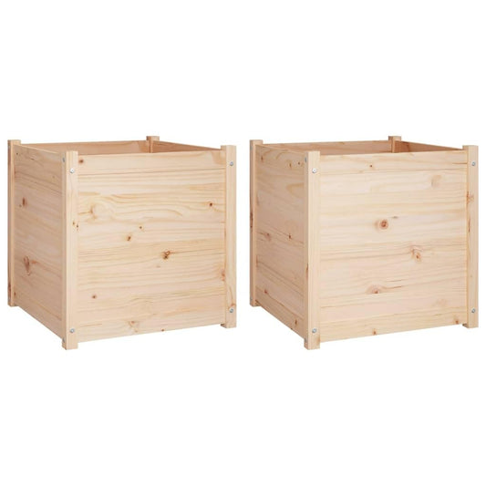 hliofuir Set of 2 Large Garden Planters, 23.6" Square Wood Plant Boxes for Outdoor Patio, Backyard, and Terrace, Rustic Solid Pinewood Planter Container for Flowers, Vegetables, and Herbs