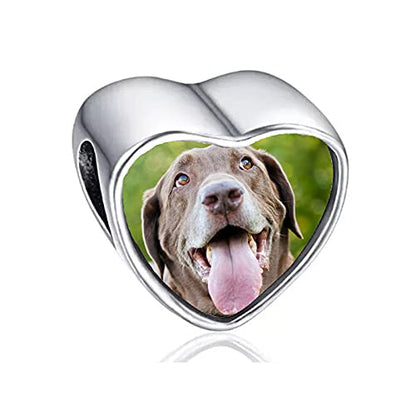 2Burned UK Personalised Love Heart Photo Charm Bead – Custom Picture Steel Jewellery – Fits European Style Charm Bracelets – Unique Gift for Mum, Wife, Girlfriend, Baby Scan Keepsake