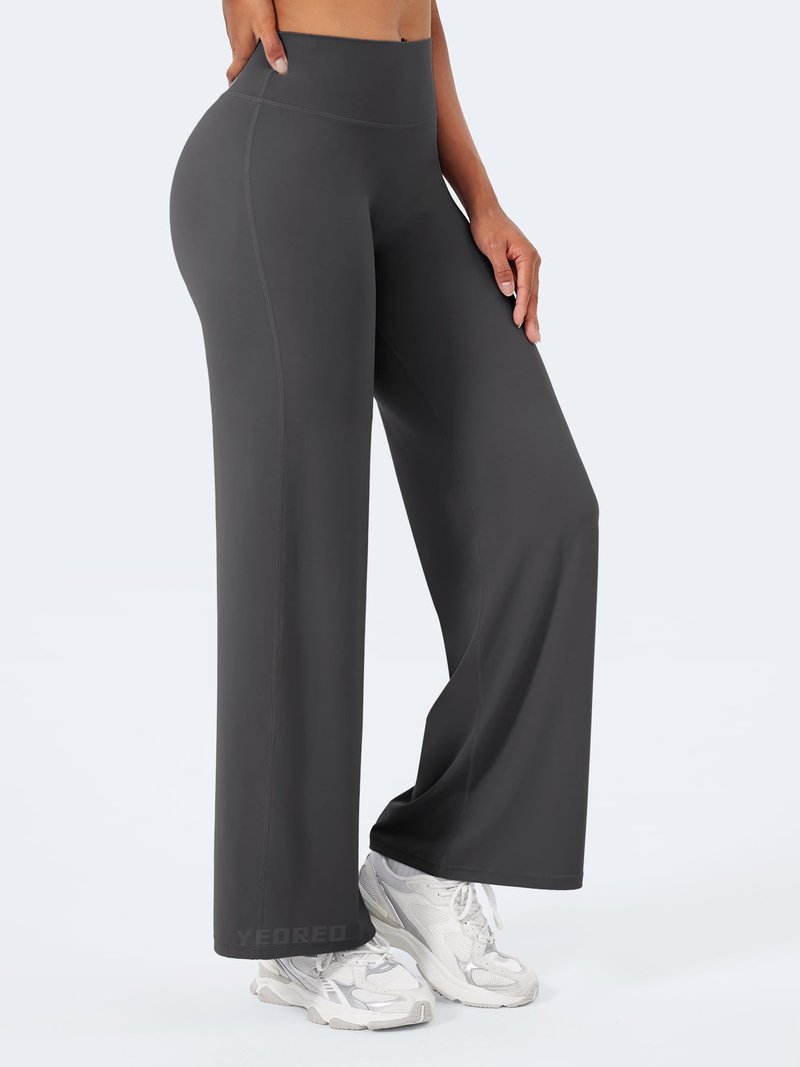 YEOREO Workout Leggings Womens No Front Seam Straight Leggings 29" High Waist Buttery Eddiy Gym Yoga Pants Dark Gray M