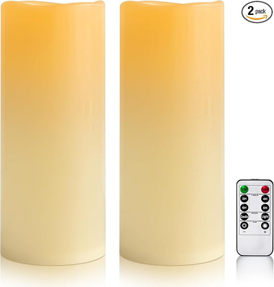 12" x 5" Ivory Large Waterproof Outdoor Flameless Candles Battery Operated LED Flickering Pillar Candles with Remote and Timer for Indoor Outdoor Lanterns, Long Lasting, Set of 2