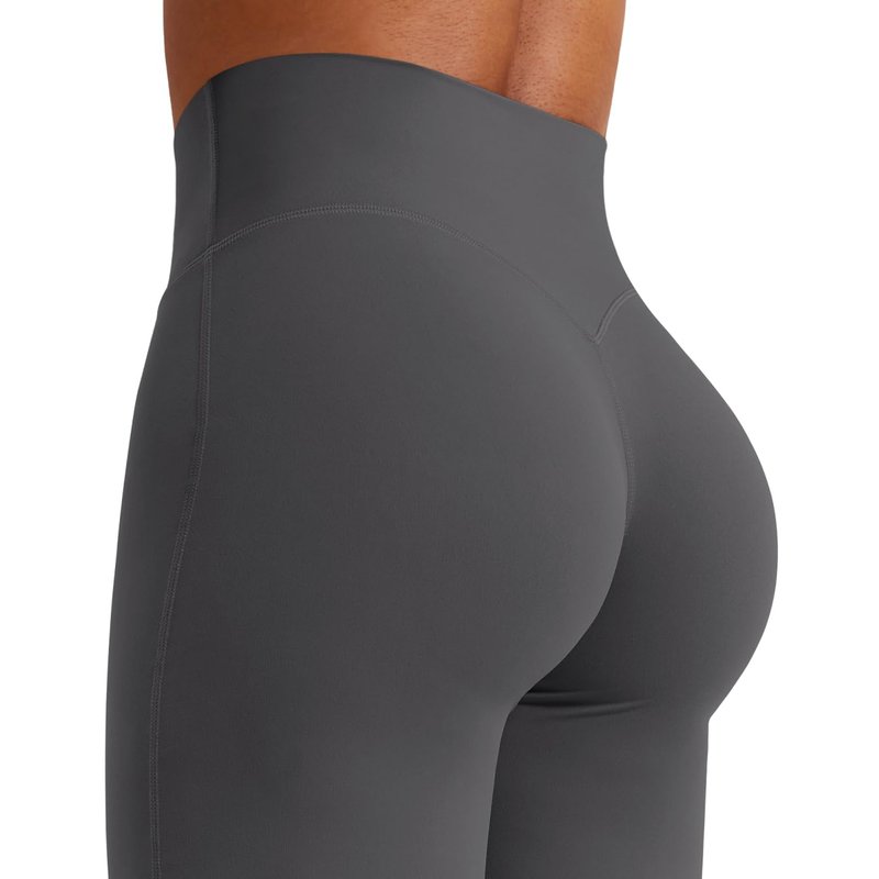 YEOREO Workout Leggings Womens No Front Seam Straight Leggings 33" High Waist Buttery Eddiy Gym Yoga Pants Dark Gray L