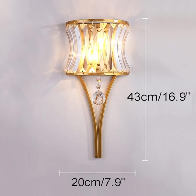 Modern Crystal Wall Light Gold Crystal Wall Sconces Light Mid-Century Vanity Light Indoor Elegant Glass Wall Lighting Fixtures for Bedroom Living Room Hallway Entryway