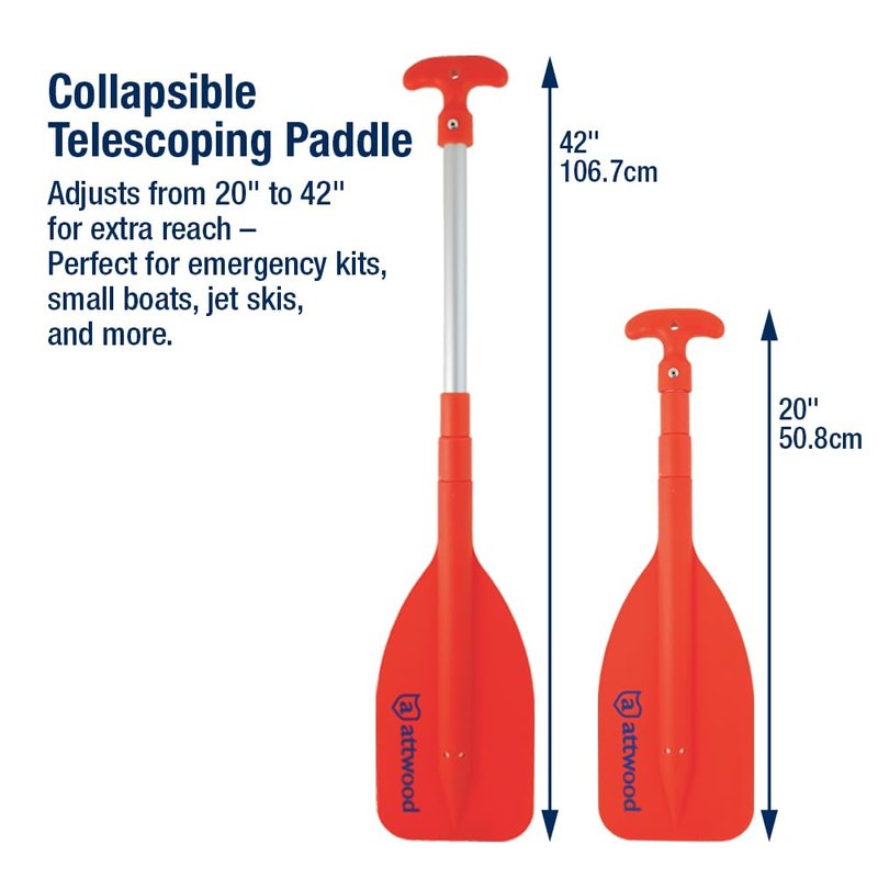 Attwood 20-inch to 42-inch Emergency Telescoping Paddle for Boating, Lightweight & Durable, High Visibility Orange, 11828-1