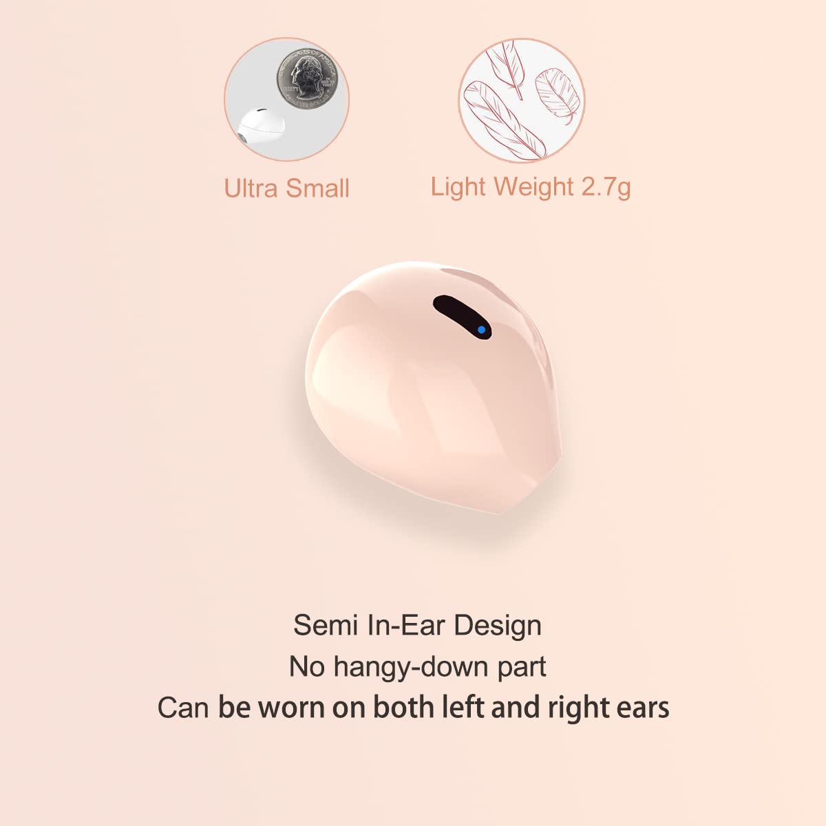 eleror Invisible Earbuds Bluetooth Mini Size, Wireless Earpiece Semi-in-Ear Ear Buds for Small Ear with Clear Sound, Comfortable Fit for Work, Home, Outworks