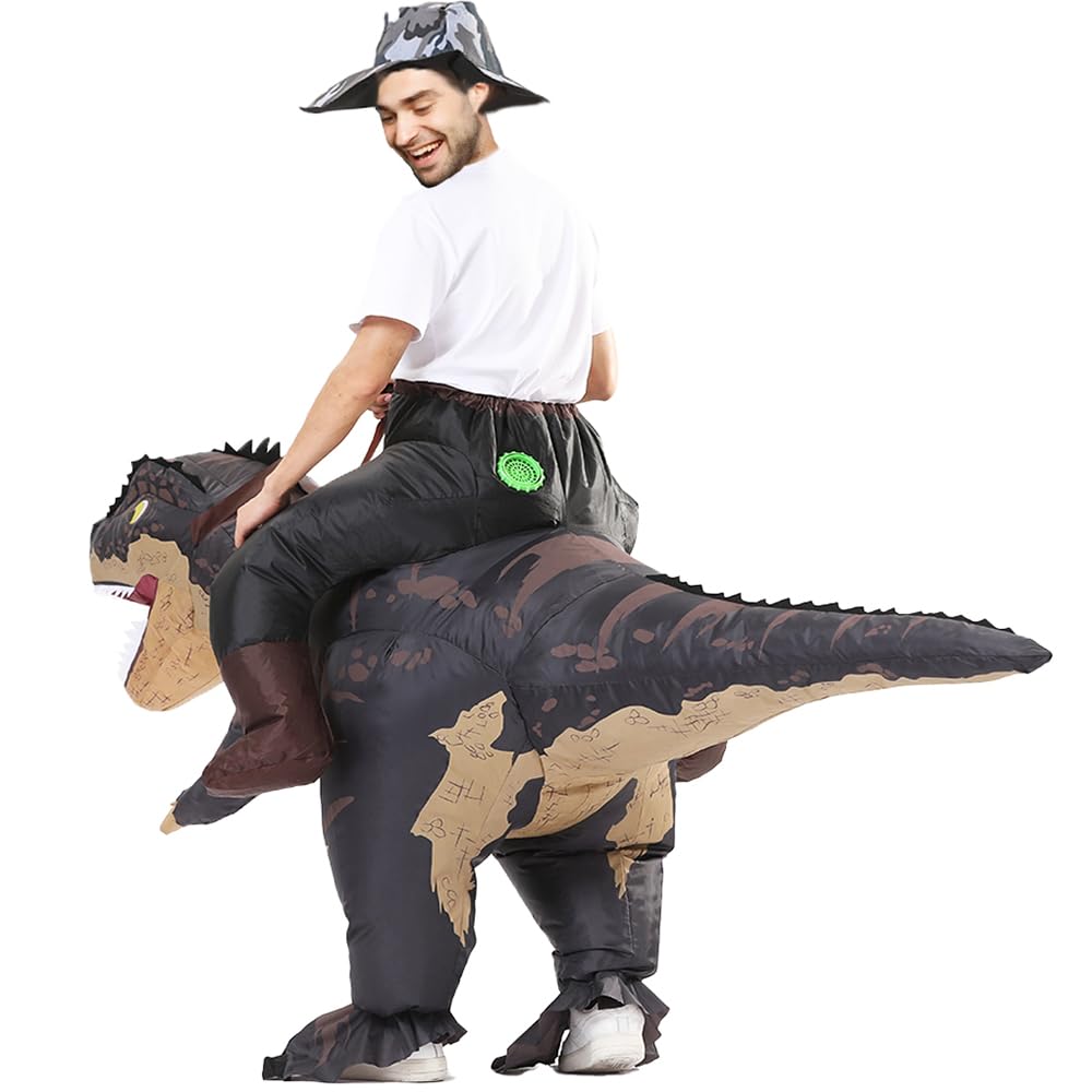 Inflatable Dinosaur Costumes Adult Size T-REX Ride on Halloween Costume Funny Dino Blow up Costume (Black)