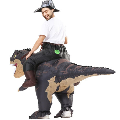 Inflatable Dinosaur Costumes Adult Size T-REX Ride on Halloween Costume Funny Dino Blow up Costume (Black)