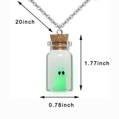 TKHLT Ghost in A Bottle Pendant Necklace,Glow In The Dark Ghost Necklace The Adopt A Ghost Necklace Halloween Jewelry for Women and Men