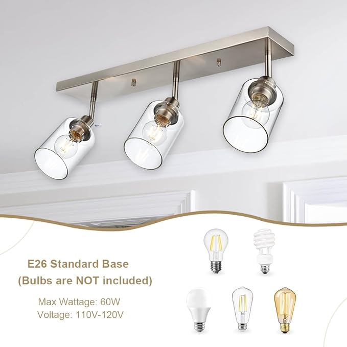 VINLUZ 3 Light Interior Wall Mounted Lights Metal Black Bathroom Lighting Multi-Directional Rotating Metal Ceiling Light Fixture with Clear Glass Industrial Spotlight for Kitchen Foyer