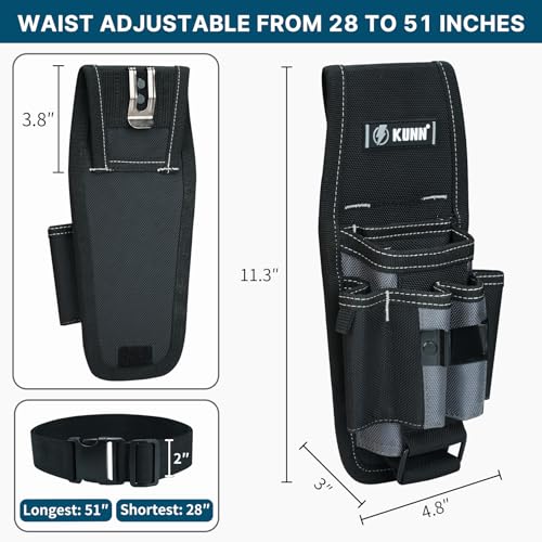KUNN Small Tool Pouch with Belt Clip - Tool Belt Pouches with 7 Pockets, Adjustable Holster for Electrician, Technician and DIY Projects