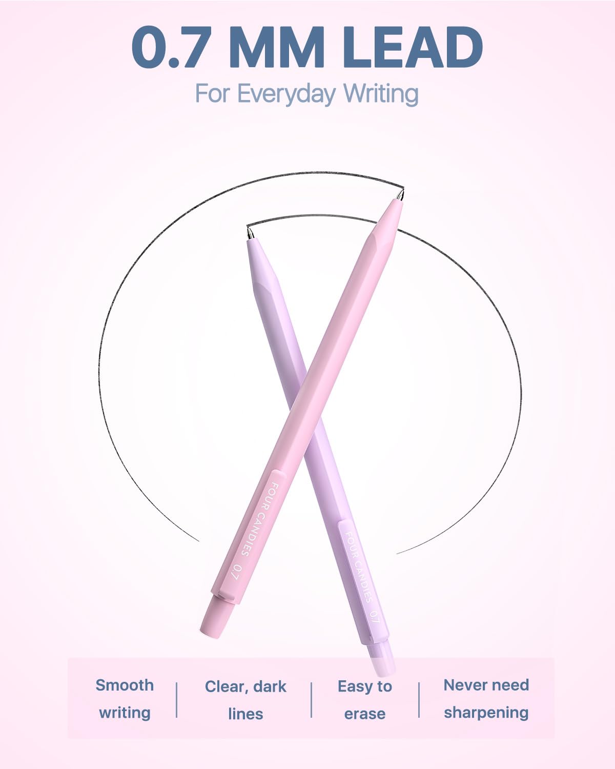 Four Candies Mechanical Pencils 0.7mm, with HB & 2B Lead Refills 0.7, Pastel Eraser Set & Eraser Refills, 16-Count Pack with Case, Cute Aesthetic School Supplies for Writing, Drawing and Sketching