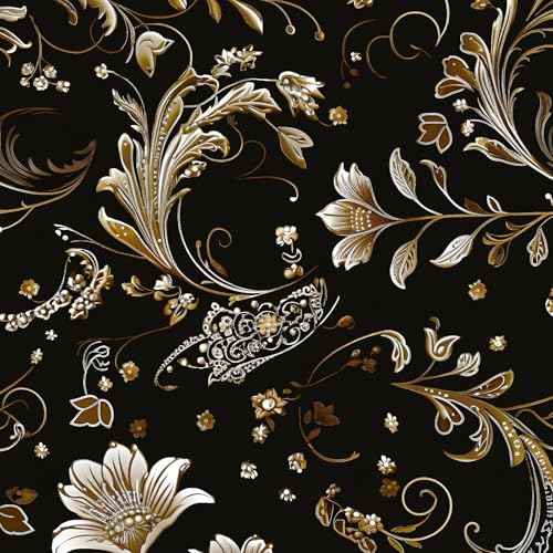 Gold Leaf Wallpaper Peel and Stick Vintage Dark Floral Contact Paper Retro Flower Wall Wallpaper Waterproof Self-Adhesive Wall Covering for Bedroom Countertop Desk Cabinet 17.4" x 118"