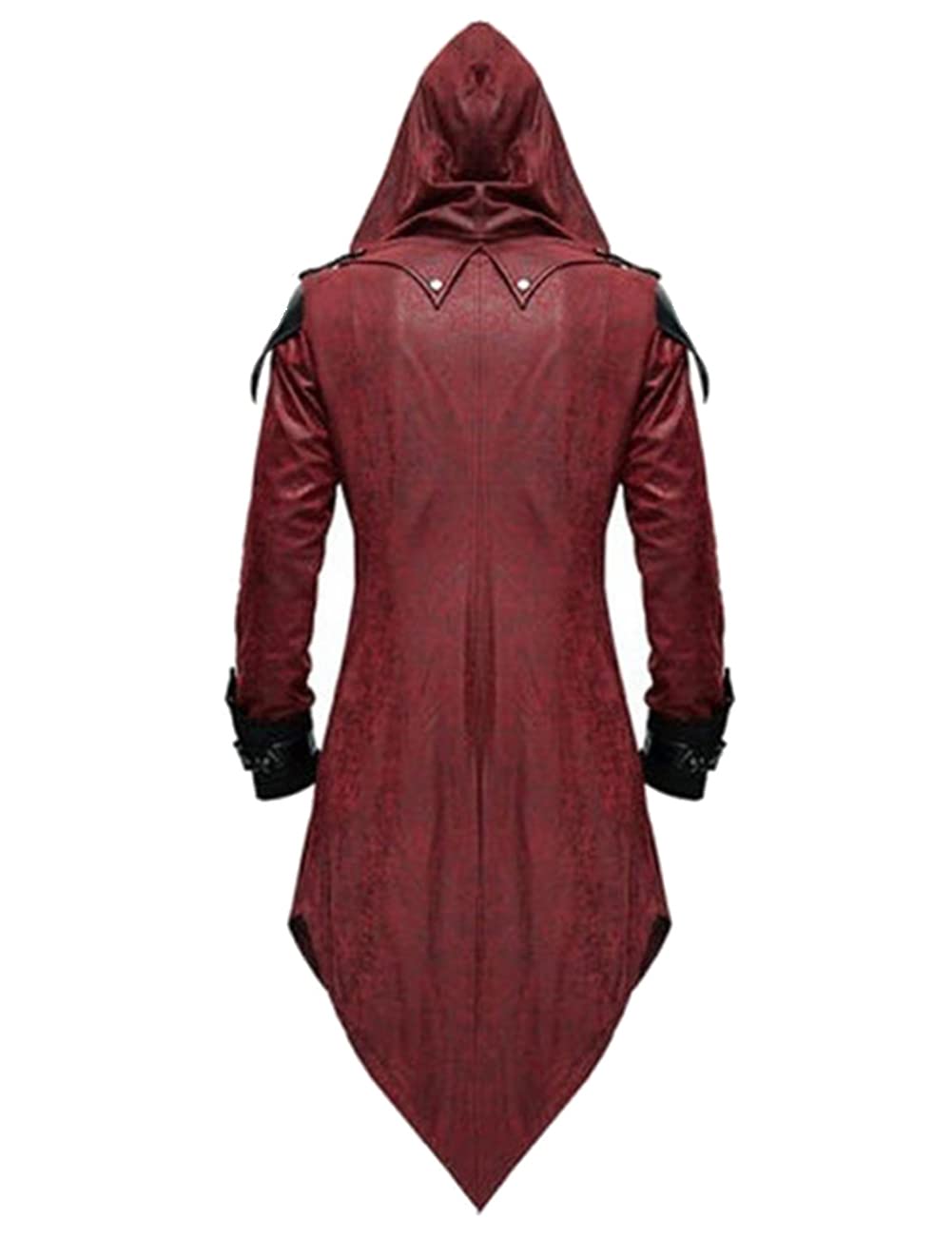 Medieval Renaissance Costume for Men Vampire Viking Trench Steampunk Gothic Coat Halloween Cosplay Party Outfits (X-Large, Burgundy)