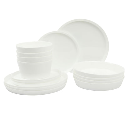 Gibson Home Summer Shades 16 Piece Plates and Bowls Dishes Service for 4 Porcelain Dinnerware Set - White