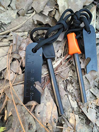 FOSTAR Ferrocerium Alloy Rod Fire Starter, 5/16 Inch Thick Waterproof Fire Steel, Bushcraft Ferro Rod with Easy Grip Handle, Multi-Tool Striker and Paracord Lanyard (2PCS, Black and Orange)
