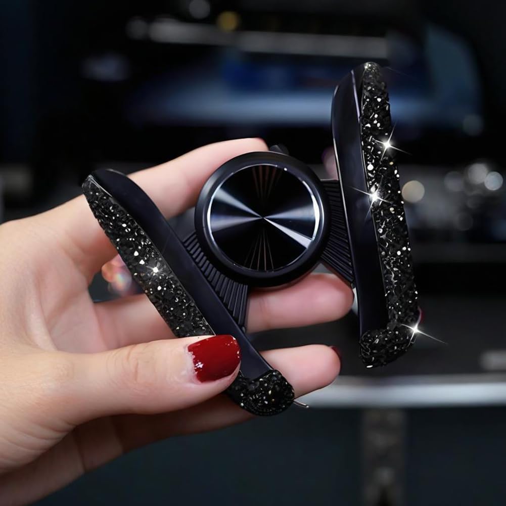Bling Car Phone Holder,360° Adjustable Crystal Automobile Cradle,Mini Air Vent Cellphone Holder for Car,Black