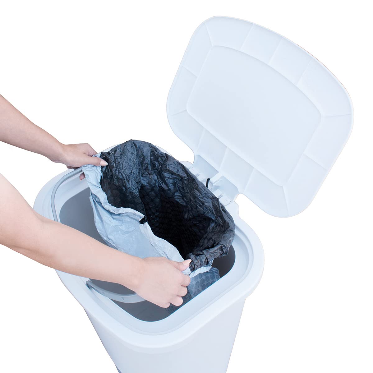 Glad Premium 20 Gallon Trash Can - Plastic Kitchen Waste Bin with Odor Protection of Lid, Stainless Steel Step On Foot Pedal and Garbage Bag Rings, Black