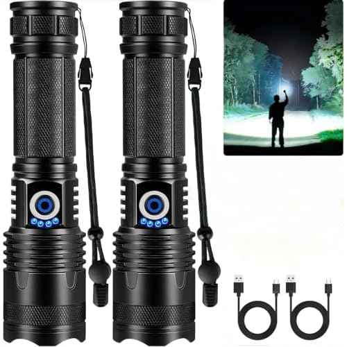 Rechargeable LED Flashlights High Lumens, 99,000 Lumens Super Bright Flashlights with 5 Modes, Waterproof Powerful Flash Light Multifunctional Flashlights for Home Emergencies Hiking£¨2 Pack£© (Black)
