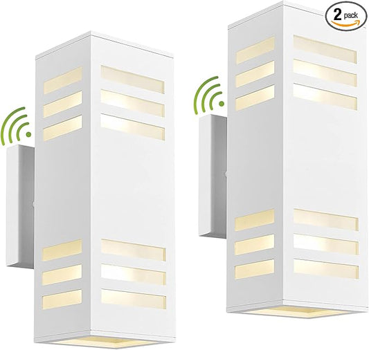 Outdoor Wall Lights, 2 Pack Dusk to Dawn Outdoor Light Fixture, 13" Waterproof Modern Porch Light White, Large Up Down Exterior Lighting Fixture for Patio, Garage, Hallway, Doorway