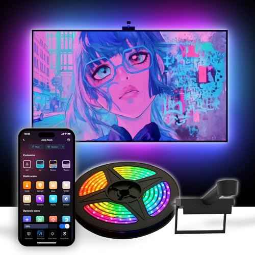 Aura TV Backlight Sync to Screen for 55-65 Inch TV, Camera-Based TV LED Backlight, High Color Sync Accuracy, Voice and App Control, RGB LED Strip Light, Immersive TV Lights
