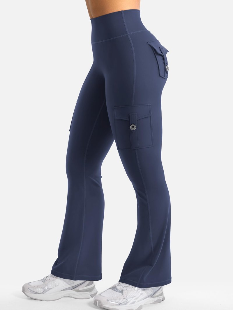 YEOREO CoreFlex Women Workout Flare Leggings with Pockets Scrunch Cargo Gym Yoga Leggings Navy M