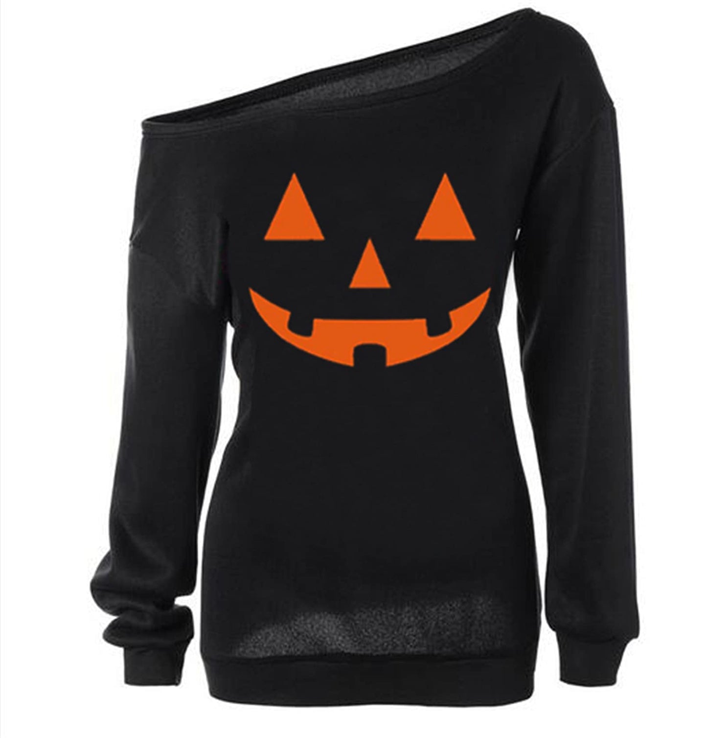 lymanchi Women Slouchy Shirts Halloween Pumpkin Long Sleeve Pullover Sweatshirts Black M