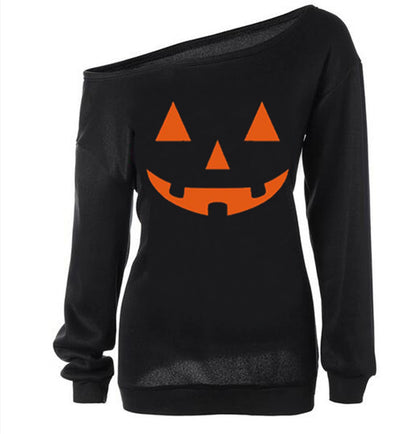 lymanchi Women Slouchy Shirts Halloween Pumpkin Long Sleeve Pullover Sweatshirts Black M