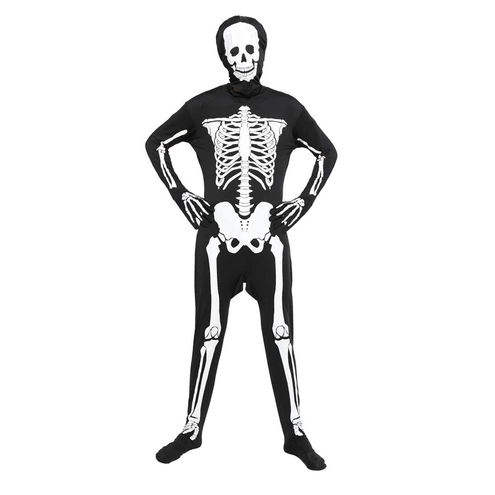 EraSpooky Halloween Men Skeleton Jumpsuit Costume Luminous Skull Skin Full Body Tights Suit (XX-Large)