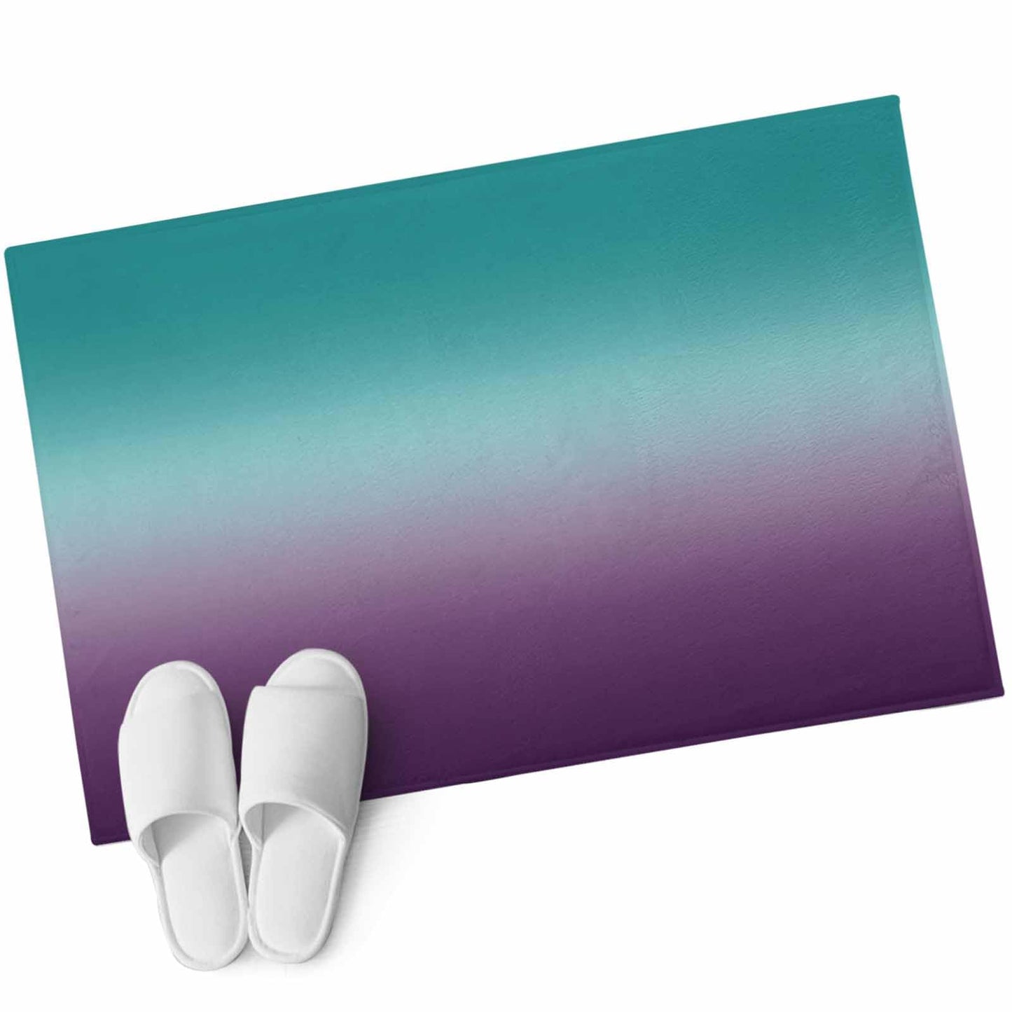 Teal Purple Ombre Doormat Bath Rug 2x3 Ft, Soft Small Bathroom Entrance Mat, Turquoise Gradient Modern Abstract Art Washable Non-Slip Indoor Outdoor Carpet for Entryway Front Door Sink