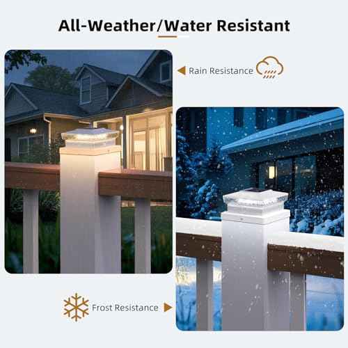 Solar Post Cap Lights, 12 Pack Outdoor Fence Post Solar Lights for 4x4 5x5 Wood/Vinyl Posts, 10-12 Hours Dusk to Dawn Warm/Cool Light Glow for Garden/Deck - White