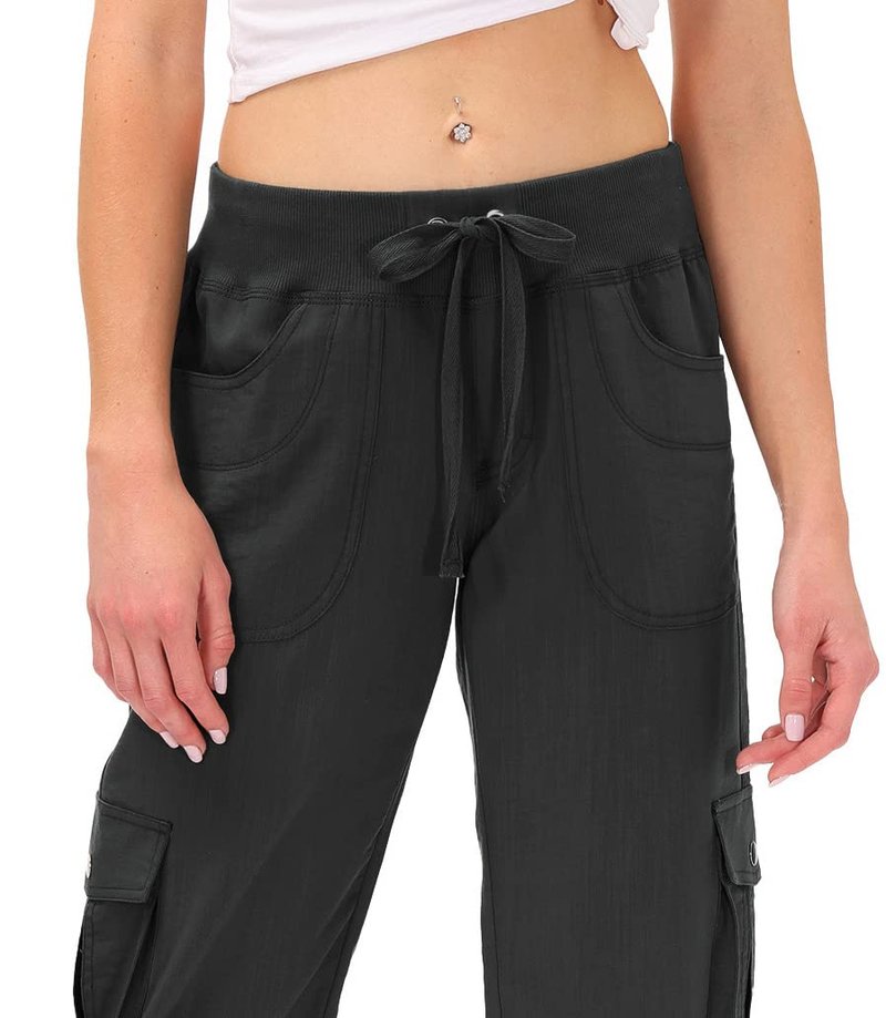 MoFiz Womens Capris with Pockets Loose Fit Casual Capri Pants Dressy Lightweight Ladies Baggy Cargo Pants for Hiking Dark Grey S