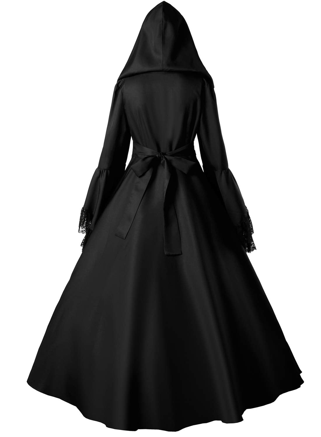 Jeufoin Women's Gothic Victorian Witch Vampire Dress Medieval Renaissance Halloween Cosplay Hooded Costume (xxx-large, black)