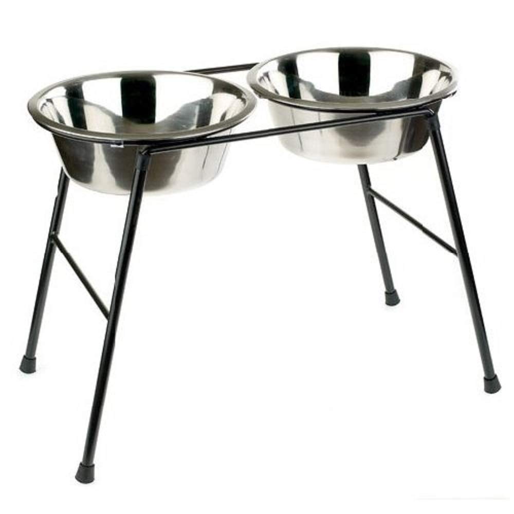 Classic Pet Products Double Feeder High Stand with 2 x 2500 ml Stainless Steel Dishes, 370 mm Tall, clear
