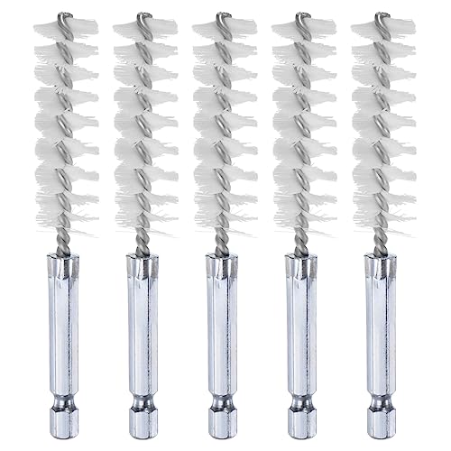 HARFINGTON 5Pcs Nylon Bore Brush 15mm Dia 4" Long Cleaning Twisted Wire Brush with Handle 1/4" Hex Shank for Tubes, Ports, Bearings
