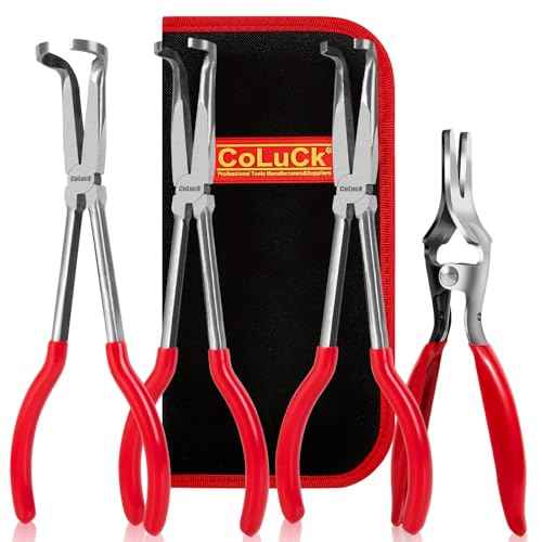 4Pcs 11" Hose Gripper Plier Hose Remover Set,5/16-Inch, 1/2-Inch, 3/4-Inch Dia, Offset Spark Plug Boot Removal Pliers Serrated Jaws for Cannon Plug Removal Tool Hard to Reach Narrow Spaces