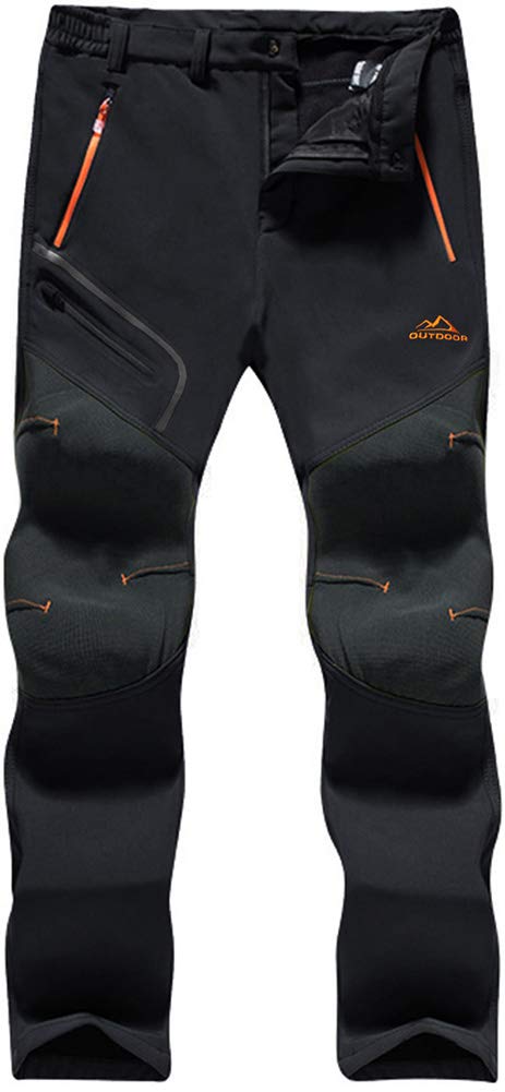 TACVASEN Winter Trousers - Men's Softshell Waterproof Thermal Fleece Hiking Pants, Thick - Black, 34