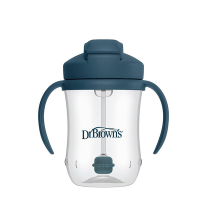 Dr. Brown's Milestones Baby's First Straw Cup, Training Cup with Weighted Straw, 9oz/270mL, Dark Blue, BPA Free, 6m+