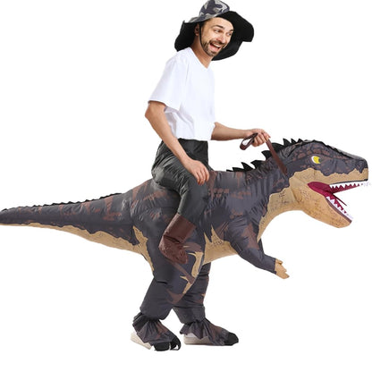 Inflatable Dinosaur Costumes Adult Size T-REX Ride on Halloween Costume Funny Dino Blow up Costume (Black)