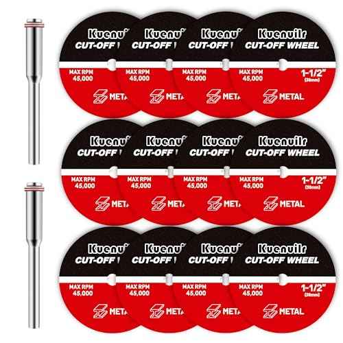 12Pcs Cut Off Wheels, 1-1/2'' Fiberglass Reinforced Cutting Wheel Discs with 2Pcs Mandrels Rotary Tool Accessories for Cutting Metal, Wood, Stone