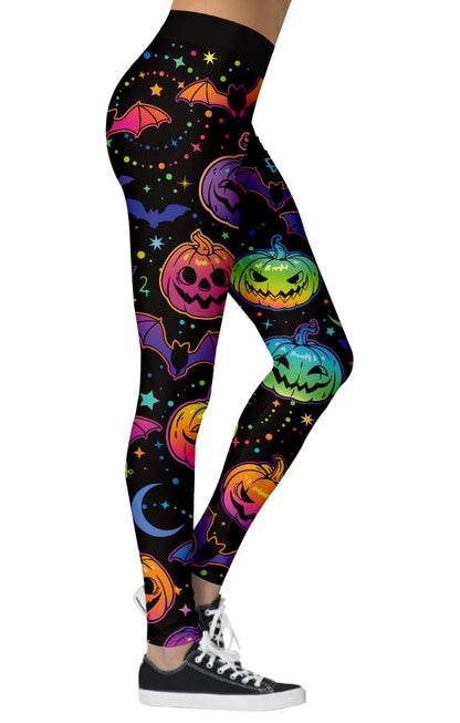 Eyanse Halloween Leggings for Women Pants Womens Halloween Clothes High Rise Tights Bat Pumpkin Printed Pajama Pants Woman Stretchy Unique Workout Leggings,S/M