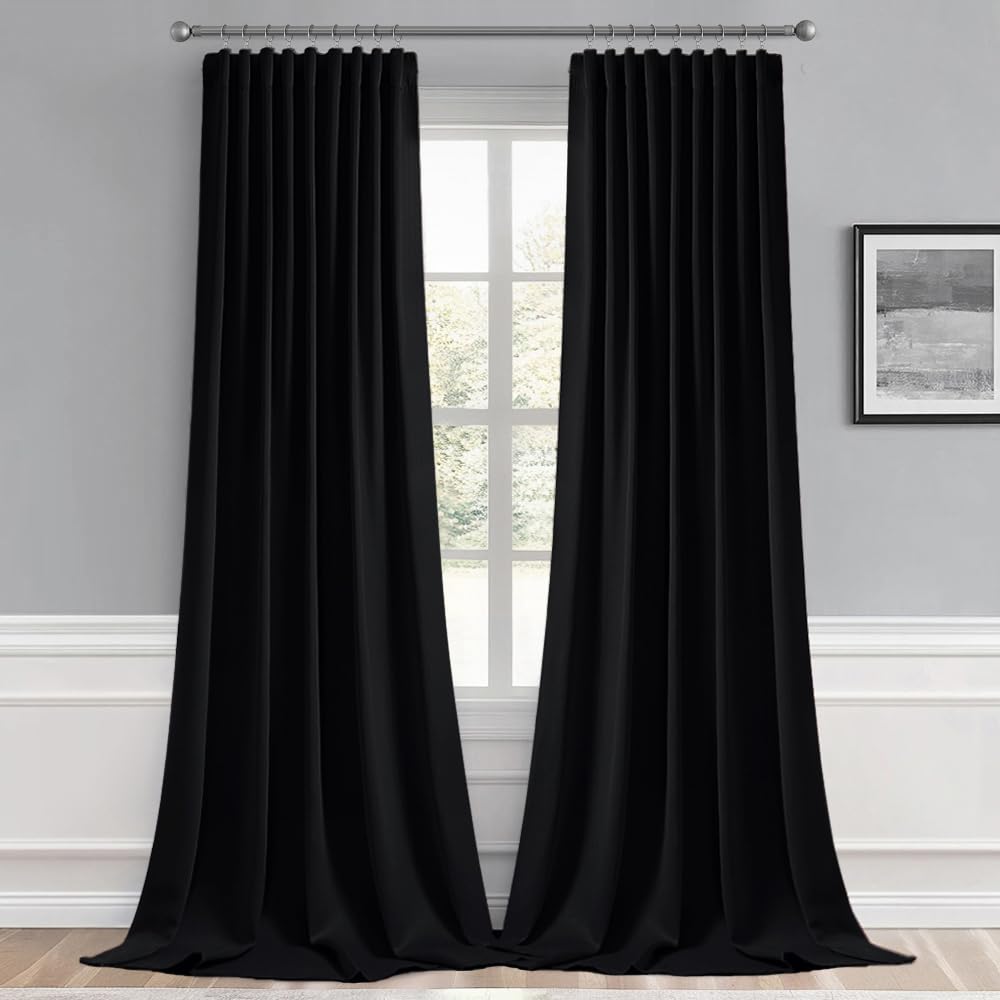MIULEE 2 Panels Back Tab Blackout Curtains 96 Inch Long for Living Room Bedroom, Halloween Black Rod Pocket/Pinch Pleated Thermal Insulated Room Darkening Light Blocking Floor to Ceiling Curtain/Drape