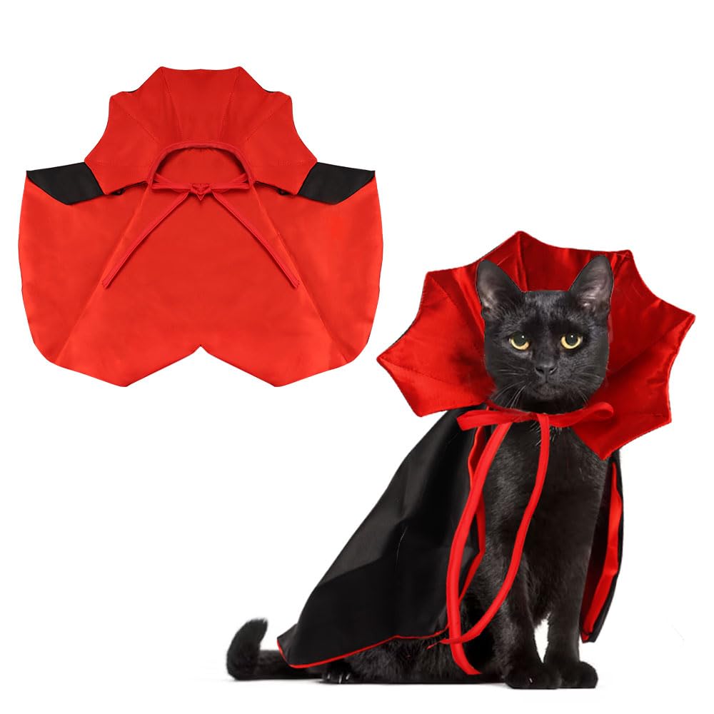 Vampire Cloak Cape Costume Clothes, Adjustable Red Black Pet Accessories Outfit Decor Cowl for Small Cats Dogs Animals Halloween Party Pet Cosplay