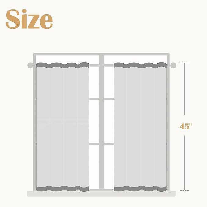 jinchan Striped Linen Kitchen Curtains 45 Inches Length Tier Curtains Farmhouse Modern Cafe Style Small Window Treatments Airy Light Filtering Rod Pocket for Living Room Bathroom 2 Panels Blue