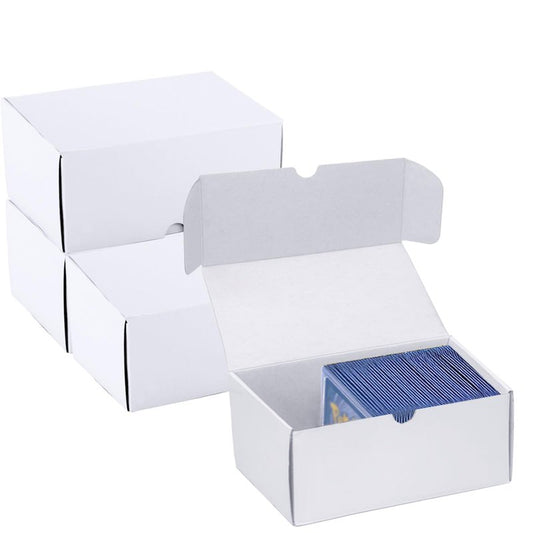 XRACV Toploader Trading Card Storage Box, 4-Pack 100 Count White Corrugated Cardboard Bulk Sports Top Loaders Storage Box for TCG/Magic/Mtg Basketball Cards, Collectible Trading Card Organizer
