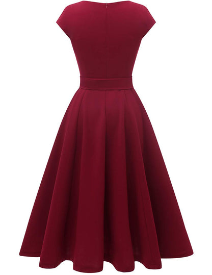 DRESSTELLS Red Christmas Holiday Party Cocktail Dresses for Women Wedding Guest Mother Bride Formal 1950s Aline Midi Evening Gown Burgundy XL