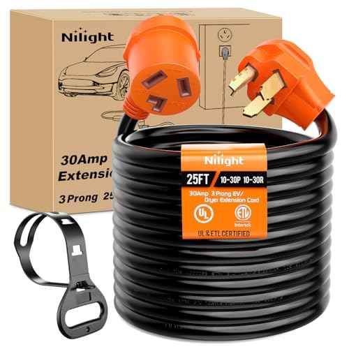 Nilight 25FT EV Dryer Extension Cord 3 Prong 30 Amp NEMA 10-30P 10-30R Old Extensions Cable Heavy Duty 10 Gauge Pure Copper Wire UL Listed 125/250V for Level 2 Using