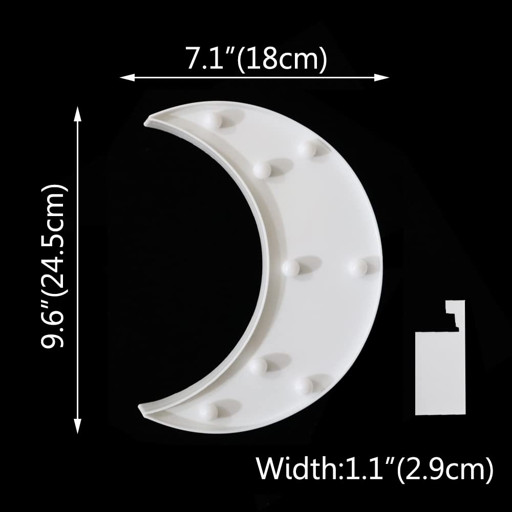 Vicila LED Moon Shaped Marquee Signs, Light Up Night Lights Battery Operated Crescent Moon Lamp for Bedroom, Christmas, Birthday Party Decor - White